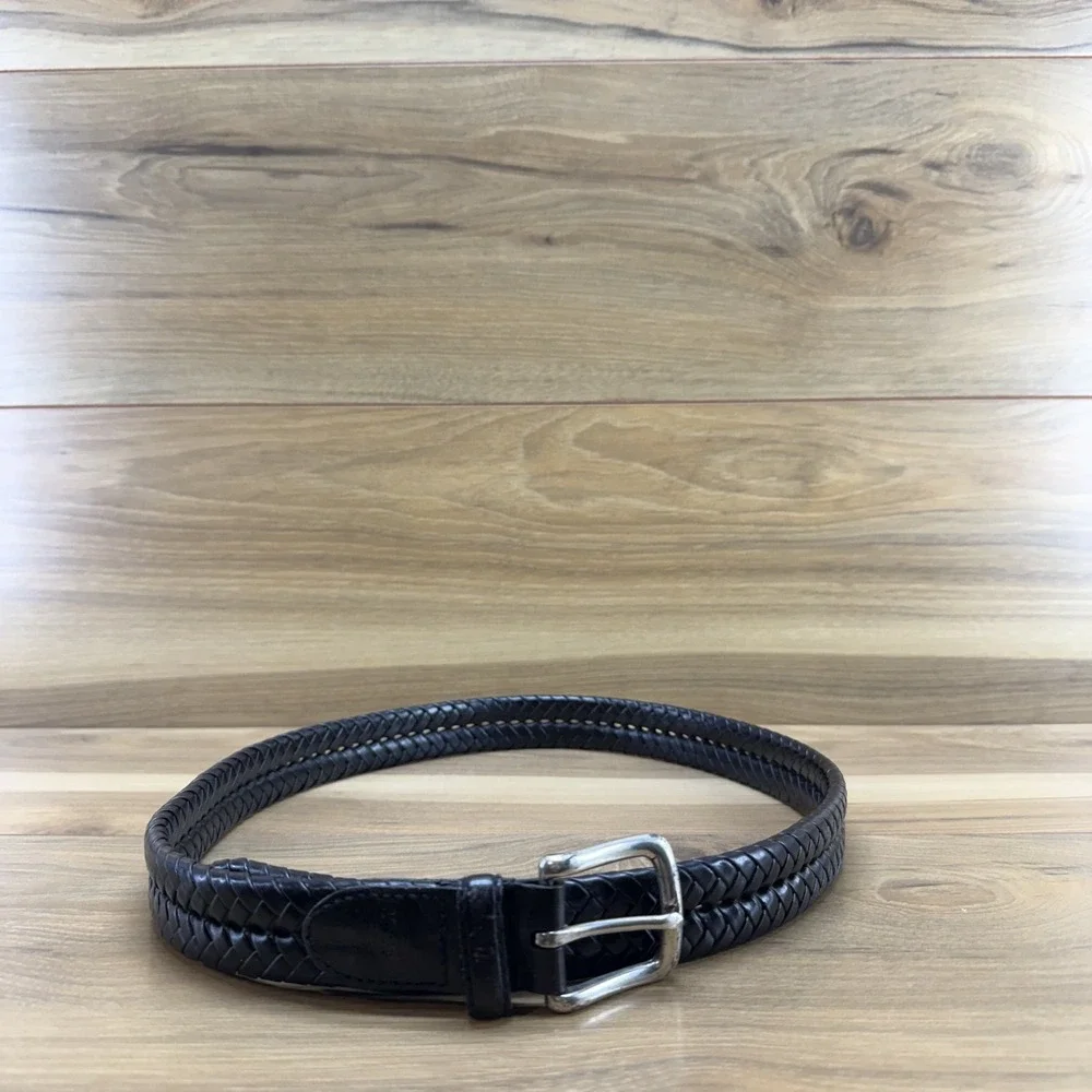 Fossil Mens Belt Size 34/85 Black Leather Woven Weave Business Casual